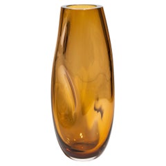 Hand Blown Murano Indented Vase in Amber