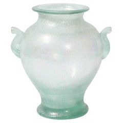 Handgeblasene Murano Irisierende Celadon Scavo Doppelhenkelvase
