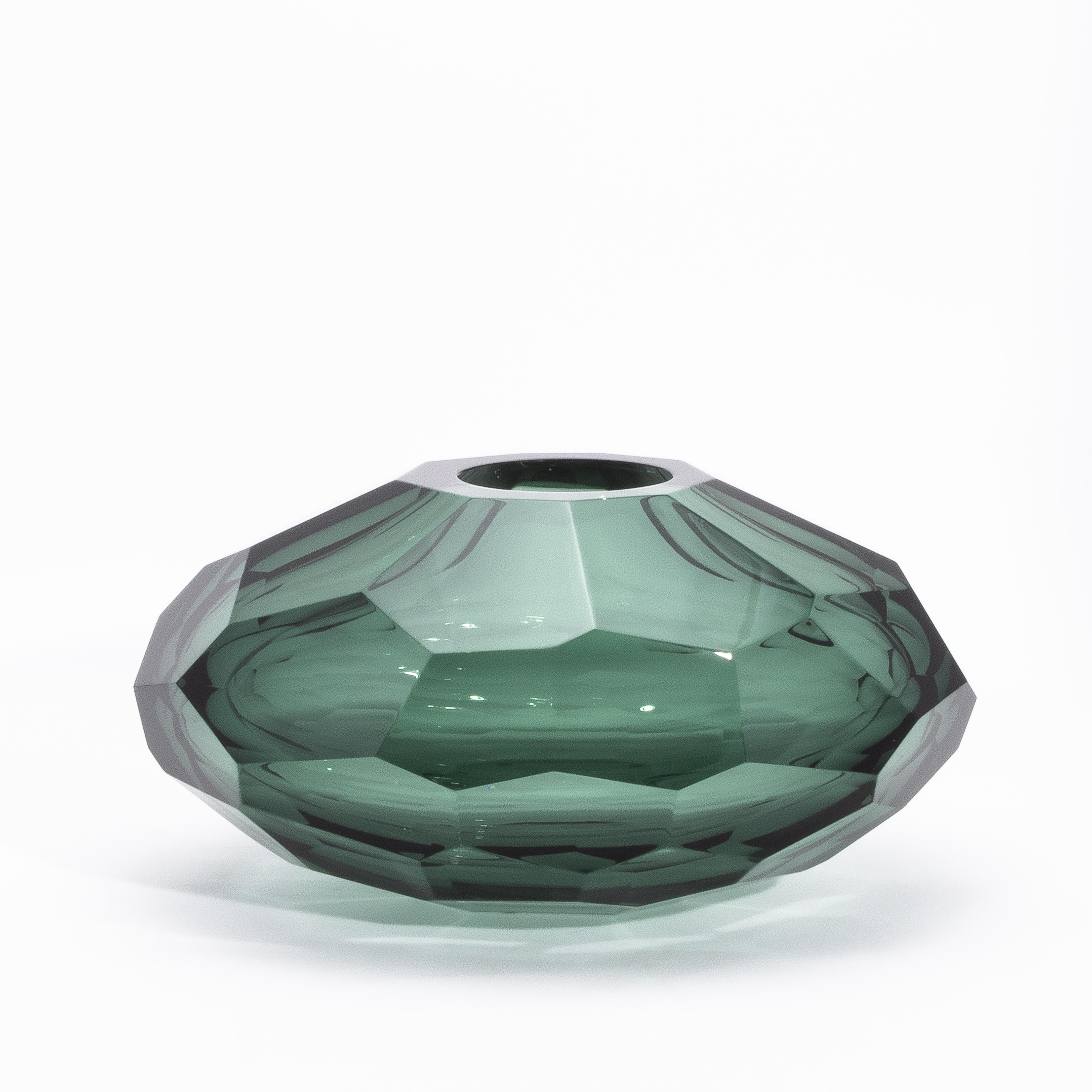 Italian Hand-Blown Murano Modern Faceted Bowl in Emerald Green For Sale