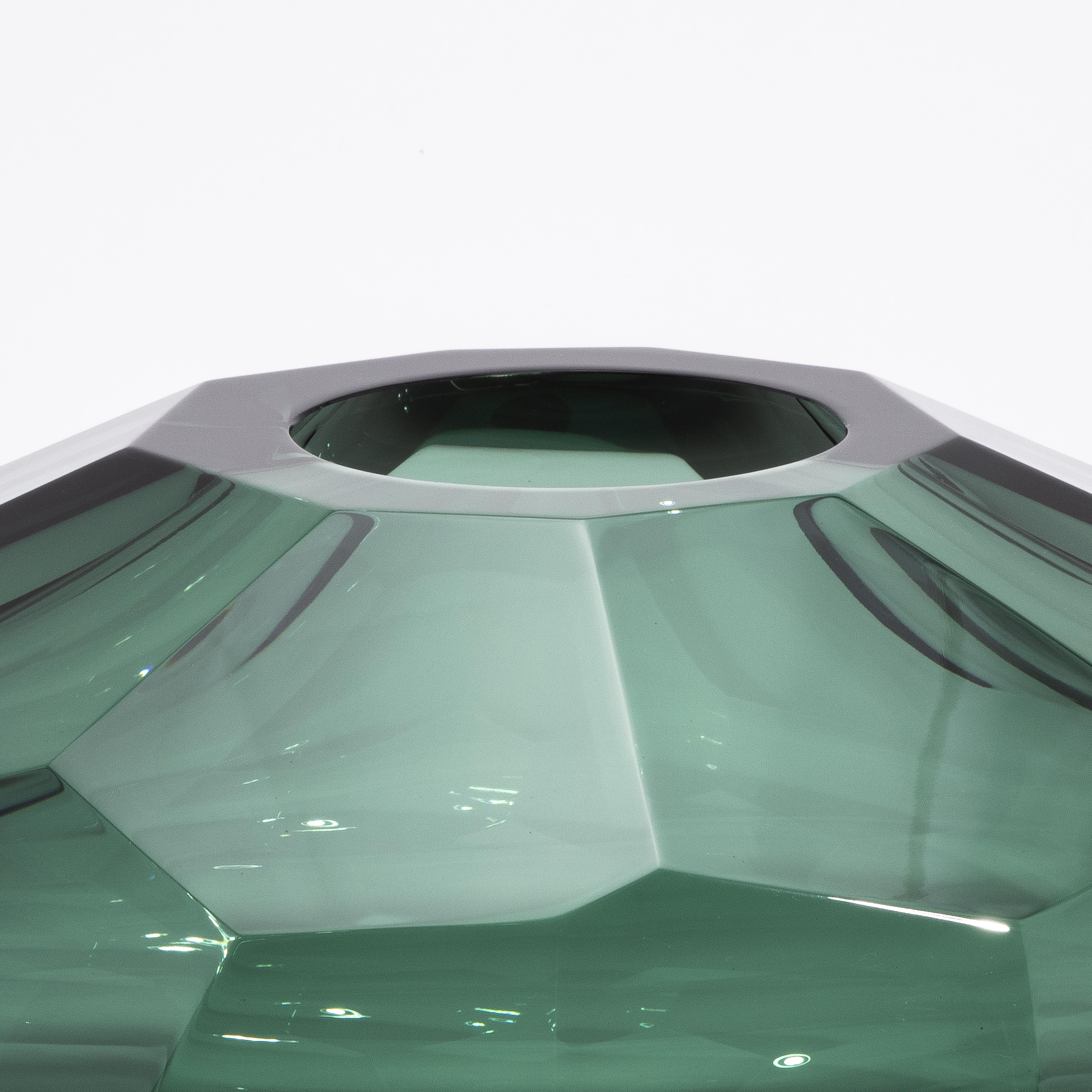 Murano Glass Hand-Blown Murano Modern Faceted Bowl in Emerald Green For Sale