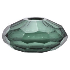 Hand-Blown Murano Modern Faceted Bowl in Emerald Green