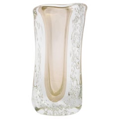 Hand-Blown Murano Modern Fluid Vase Clear with 24-karat Gold Flecks and Bubbles