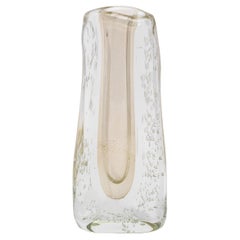 Hand-Blown Murano Modern Fluid Vase Clear with 24-karat Gold Flecks and Bubbles