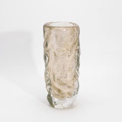 Hand-Blown Murano Modern Sculptural Vase Clear with 24-karat Gold Flecks Grande