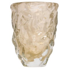 Hand-Blown Murano Modern Sculptural Vase Clear with 24-karat Gold Flecks Medium