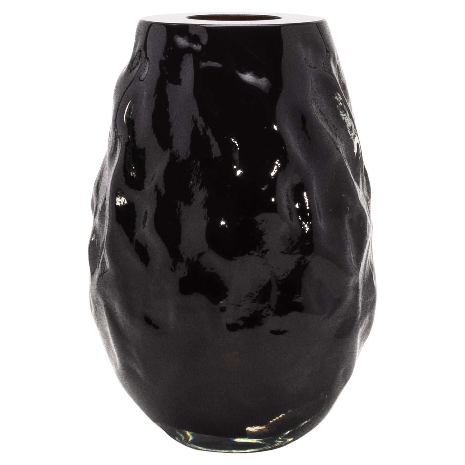 Vaso scultoreo moderno di Murano soffiato a mano in nero onice