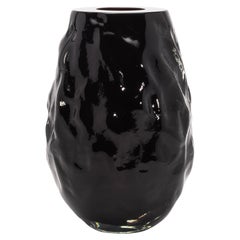 Hand-Blown Murano Modern Sculptural Vase in Onyx Black