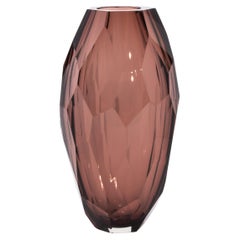 Hand-Blown Murano Modern Tall Faceted Vase in Amethyst Large