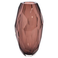 Hand-Blown Murano Modern Tall Faceted Vase in Amethyst Large