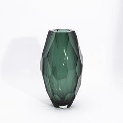 Hand-Blown Murano Modern Tall Faceted Vase in Emerald Green Large