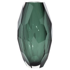Hand-Blown Murano Modern Tall Faceted Vase in Emerald Green Large