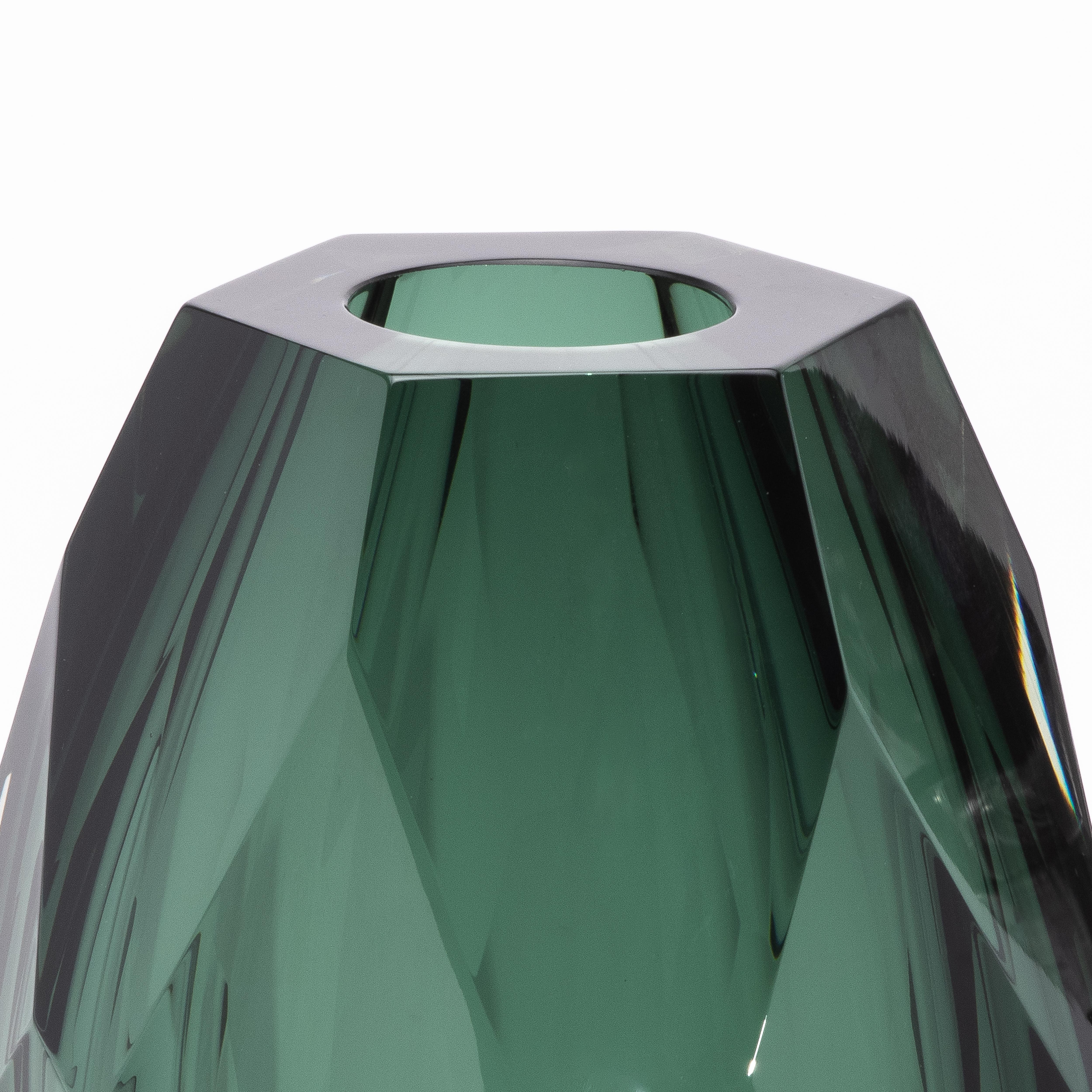 Fait main Grand vase à facettes moderne de Murano soufflé à la main, vert émeraude, taille moyenne en vente