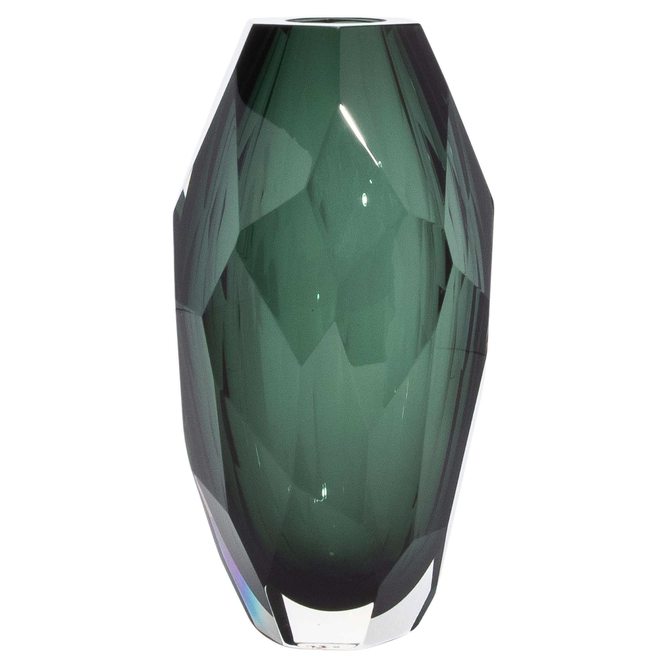 Vaso sfaccettato alto e moderno di Murano soffiato a mano in Greene & Greene medio