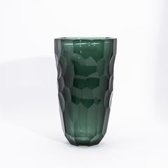 Hand-Blown Murano Modern Tall Faceted Vase in Eucalyptus Green Large