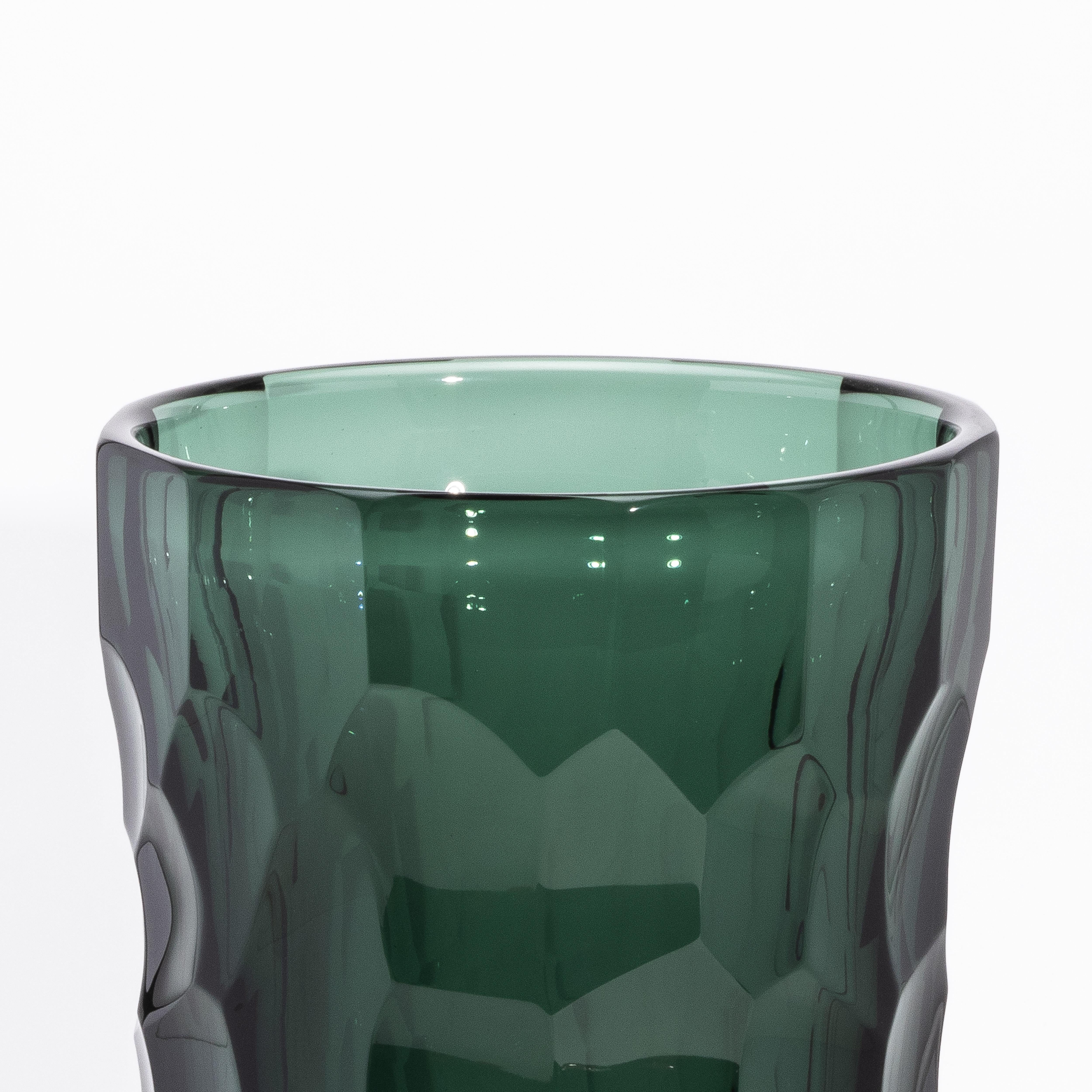 Moderne Grand vase à facettes moderne de Murano soufflé à la main en vert eucalyptus en vente