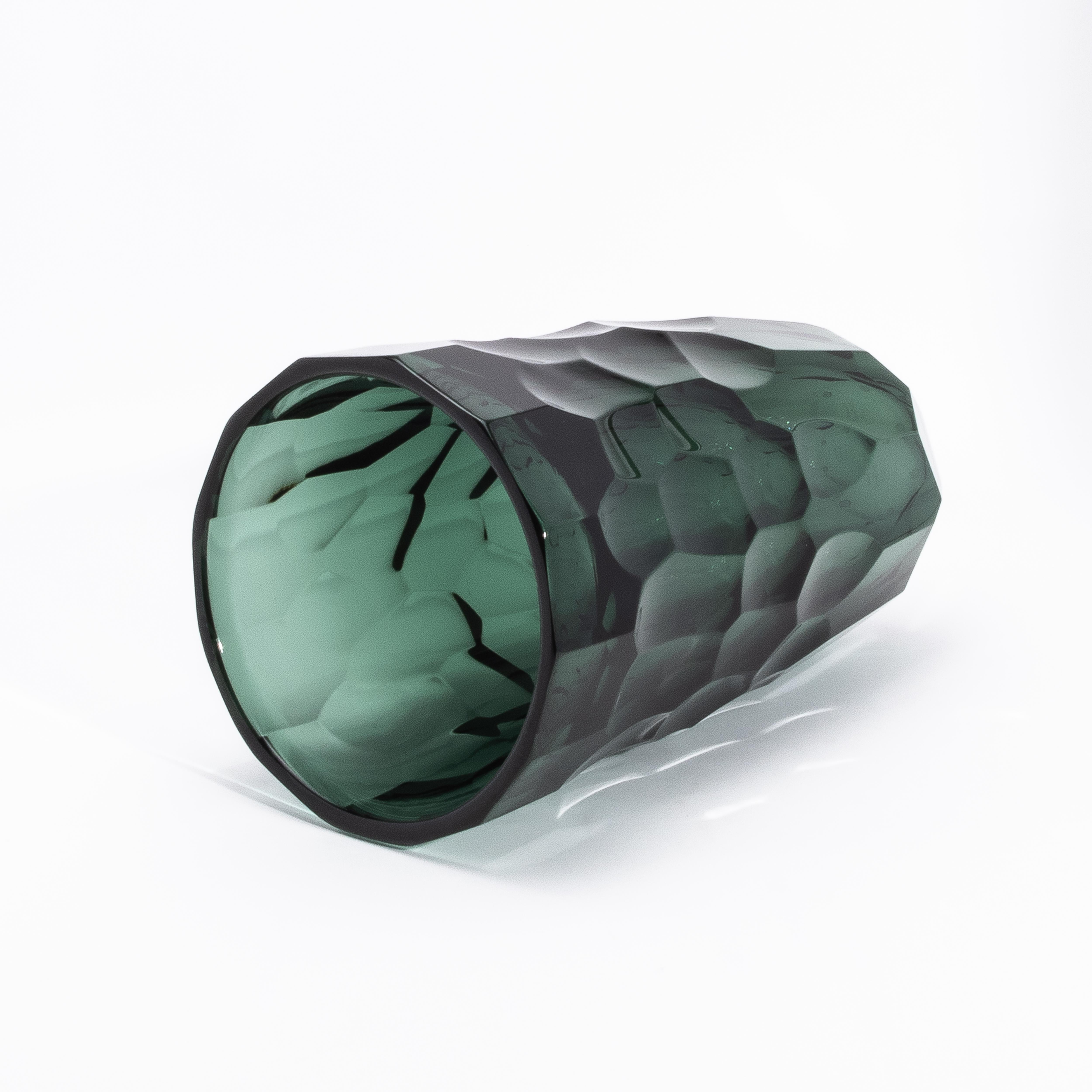 italien Grand vase à facettes moderne de Murano soufflé à la main en vert eucalyptus en vente
