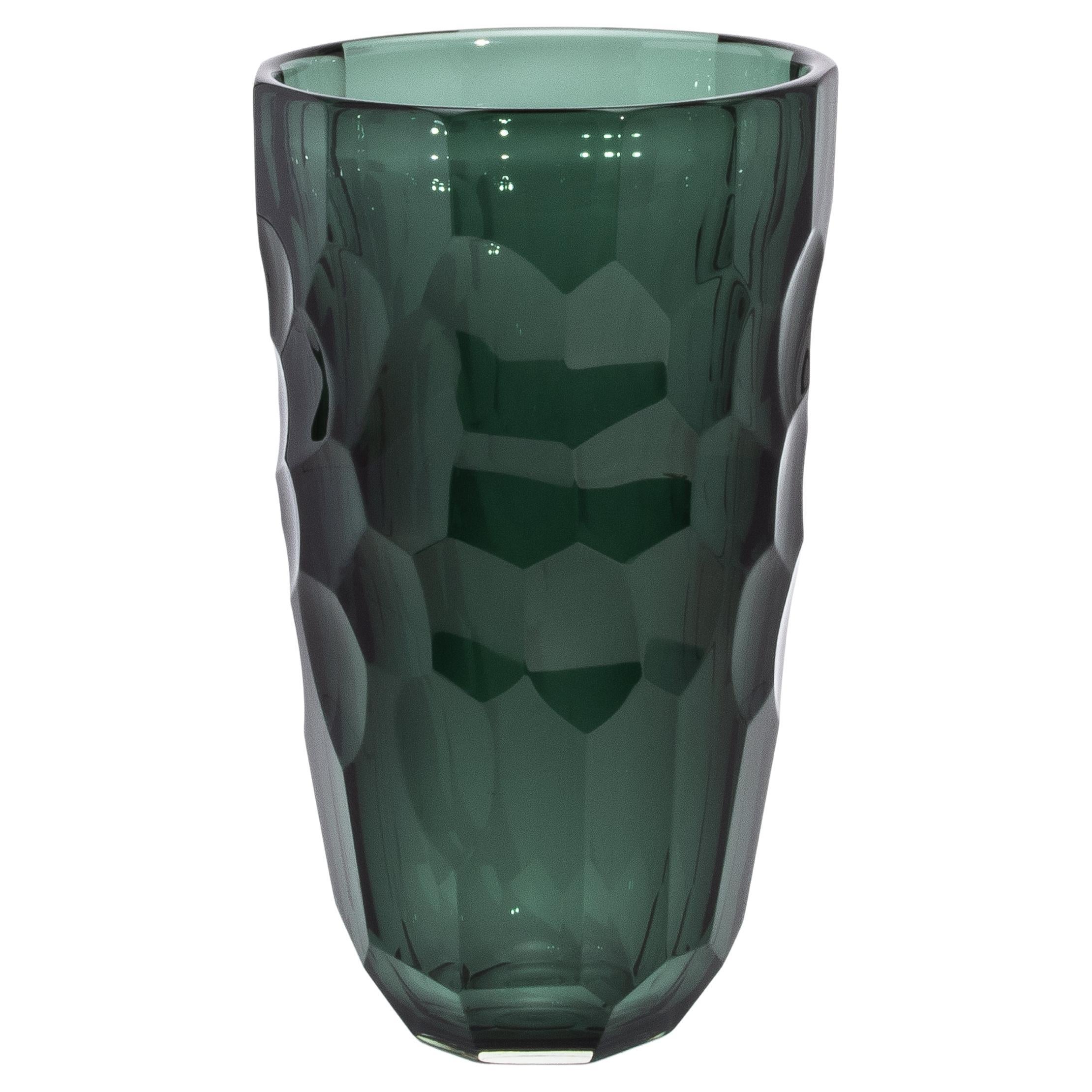 Vaso sfaccettato alto e moderno di Murano soffiato a mano in Greene & Greene
