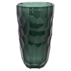Hand-Blown Murano Modern Tall Faceted Vase in Eucalyptus Green Large