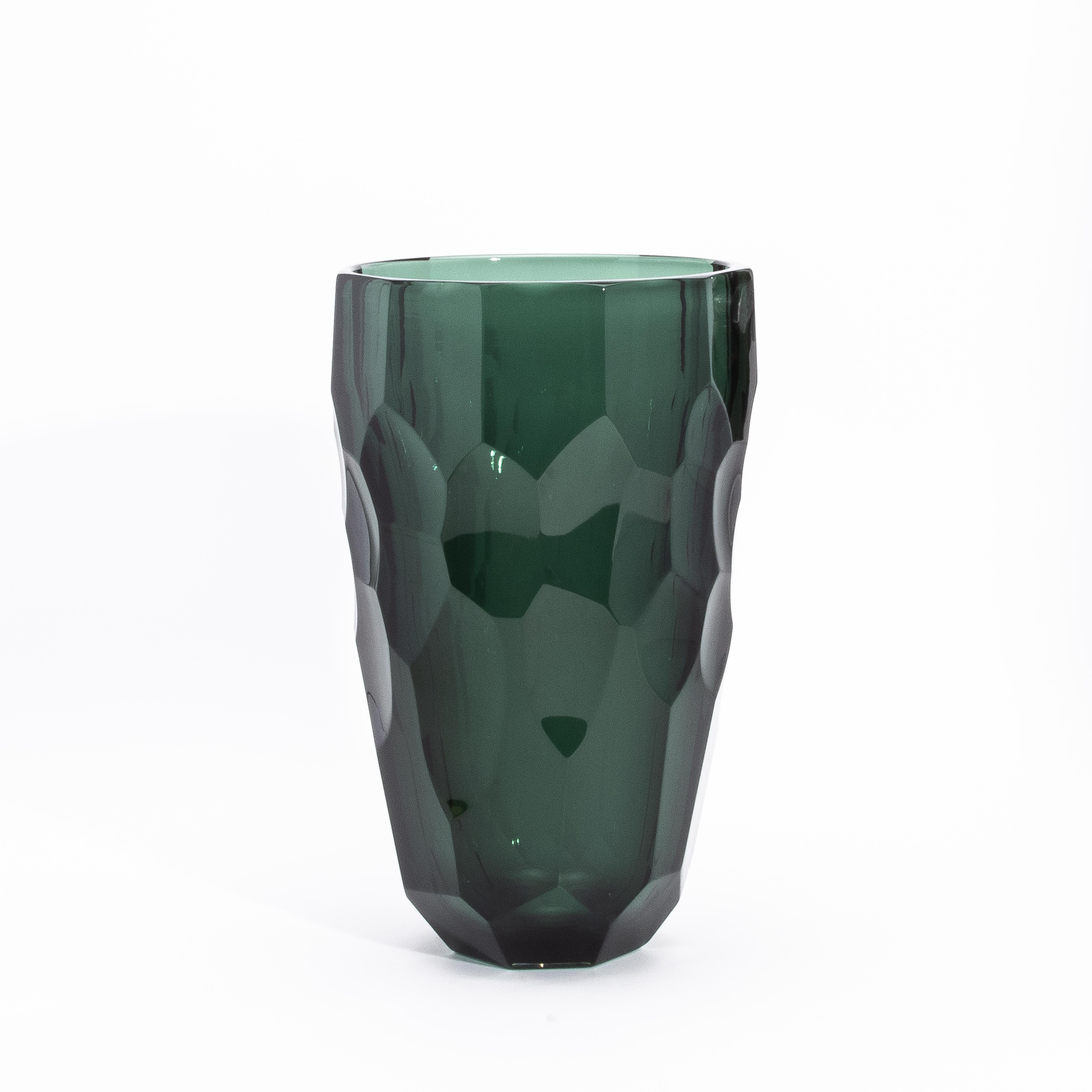 Hand-Crafted Hand-Blown Murano Modern Tall Faceted Vase in Eucalyptus Green Medium For Sale