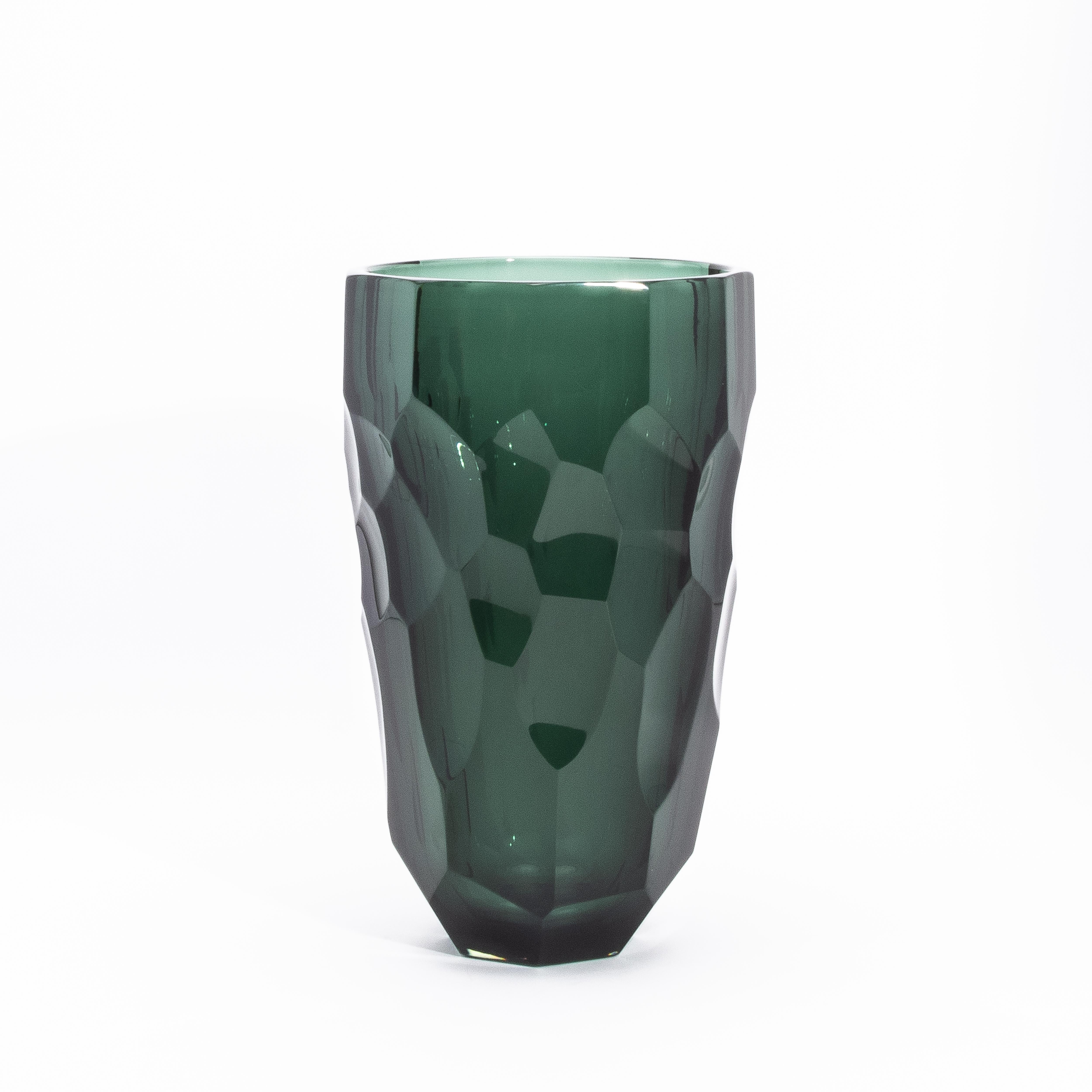 Hand-Blown Murano Modern Tall Faceted Vase in Eucalyptus Green Medium In New Condition For Sale In West Hollywood, CA