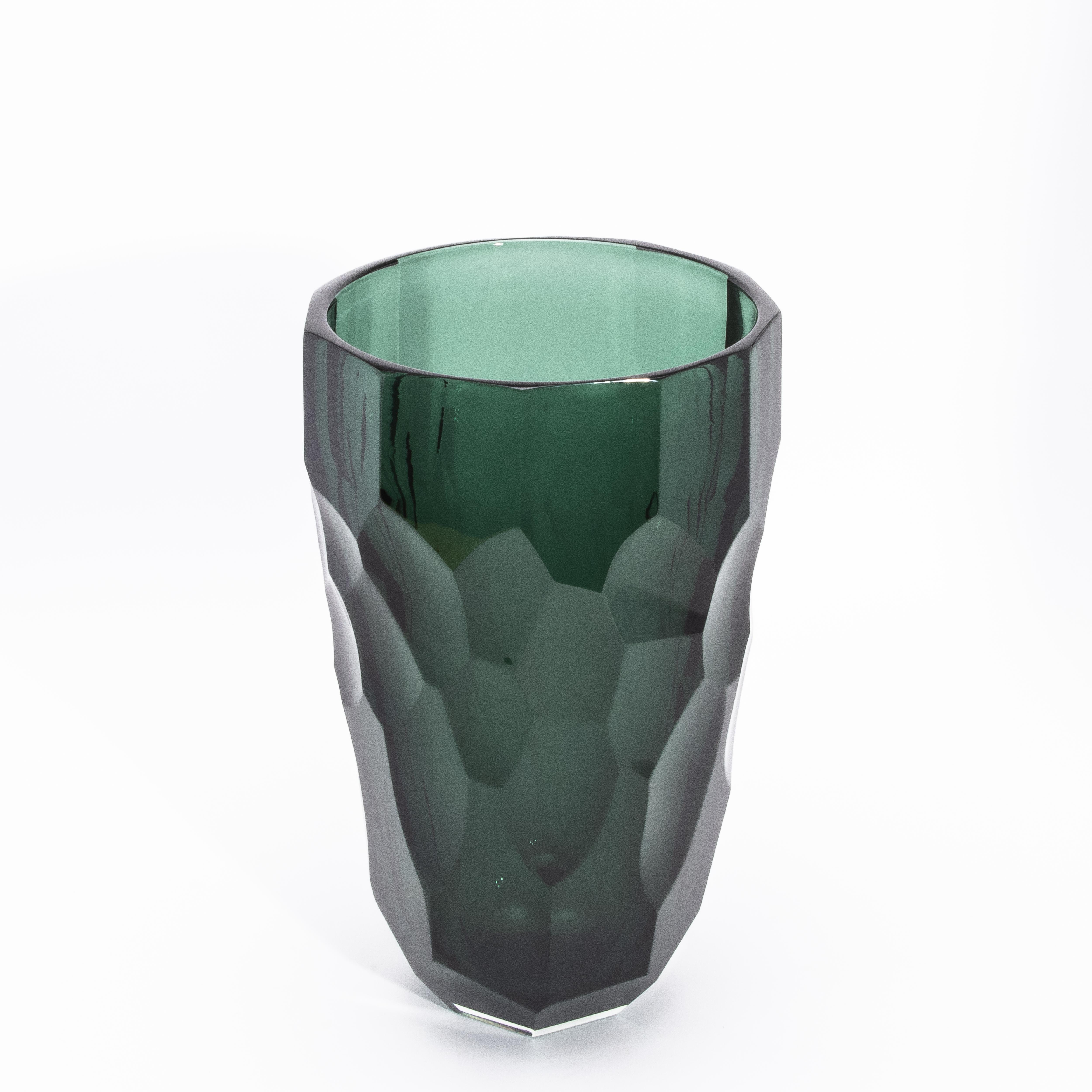 Contemporary Hand-Blown Murano Modern Tall Faceted Vase in Eucalyptus Green Medium For Sale