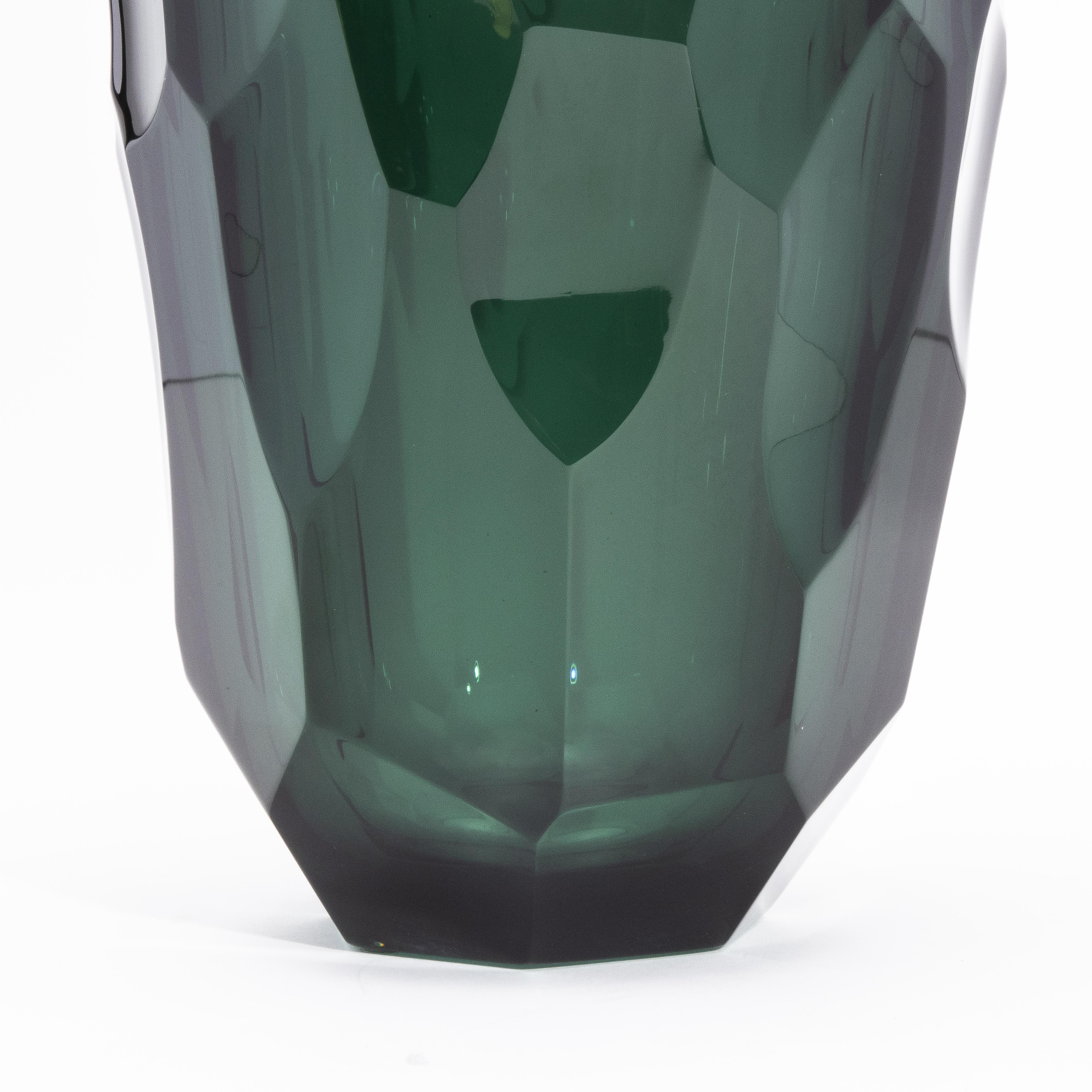 Murano Glass Hand-Blown Murano Modern Tall Faceted Vase in Eucalyptus Green Medium For Sale