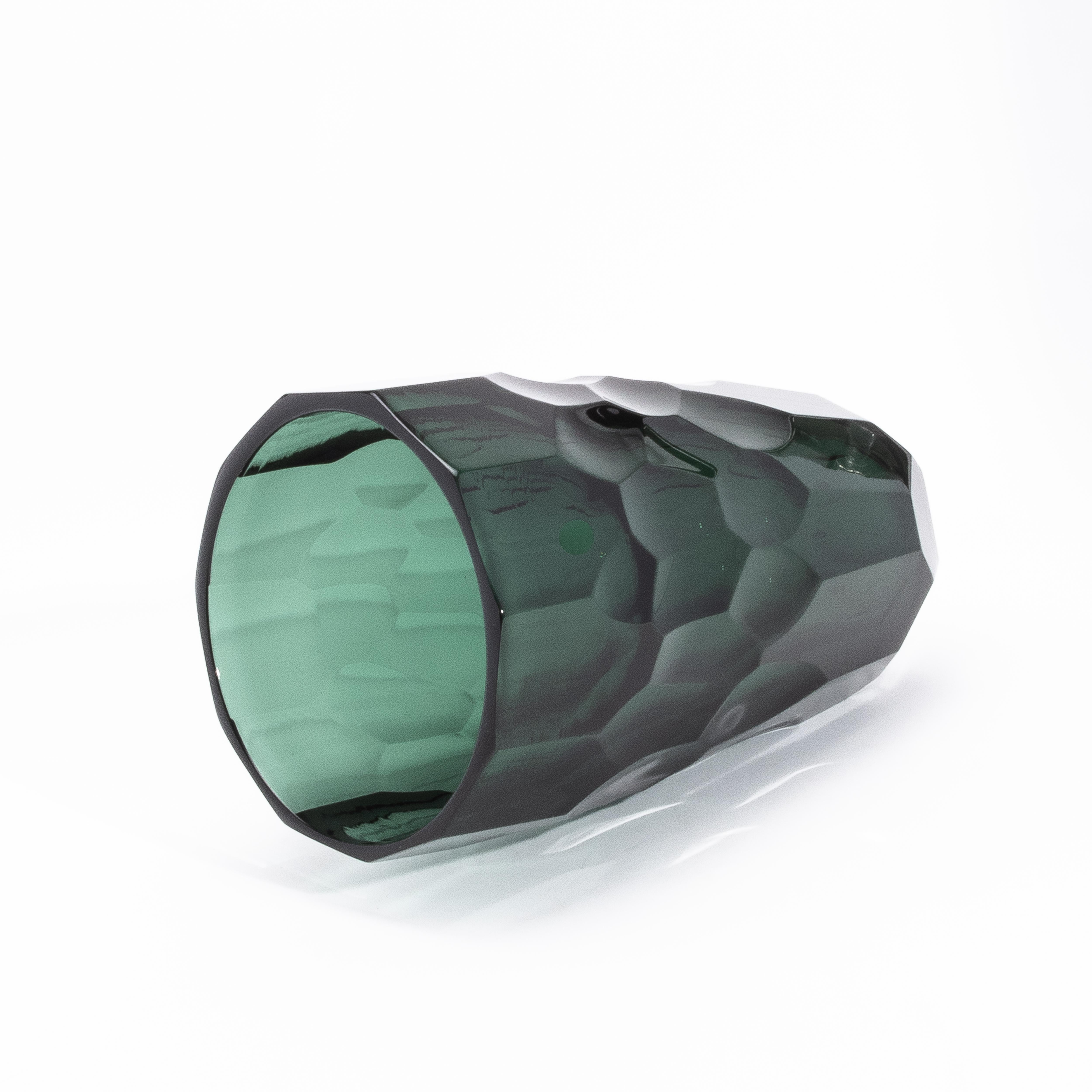 Hand-Blown Murano Modern Tall Faceted Vase in Eucalyptus Green Medium For Sale 1