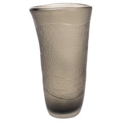 Hand-Blown Murano Modern Tall Textural Vase in Smoky Grey