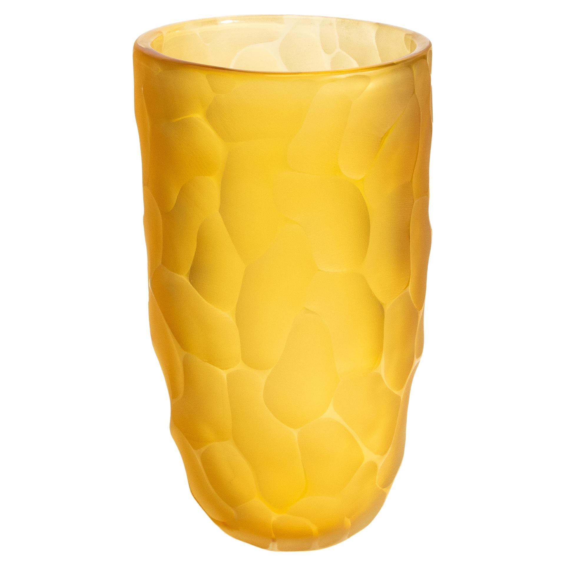 Hand Blown Murano Moon Vase in Amber L