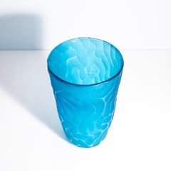 Hand Blown Murano Moon Vase in Aqua Blue Large