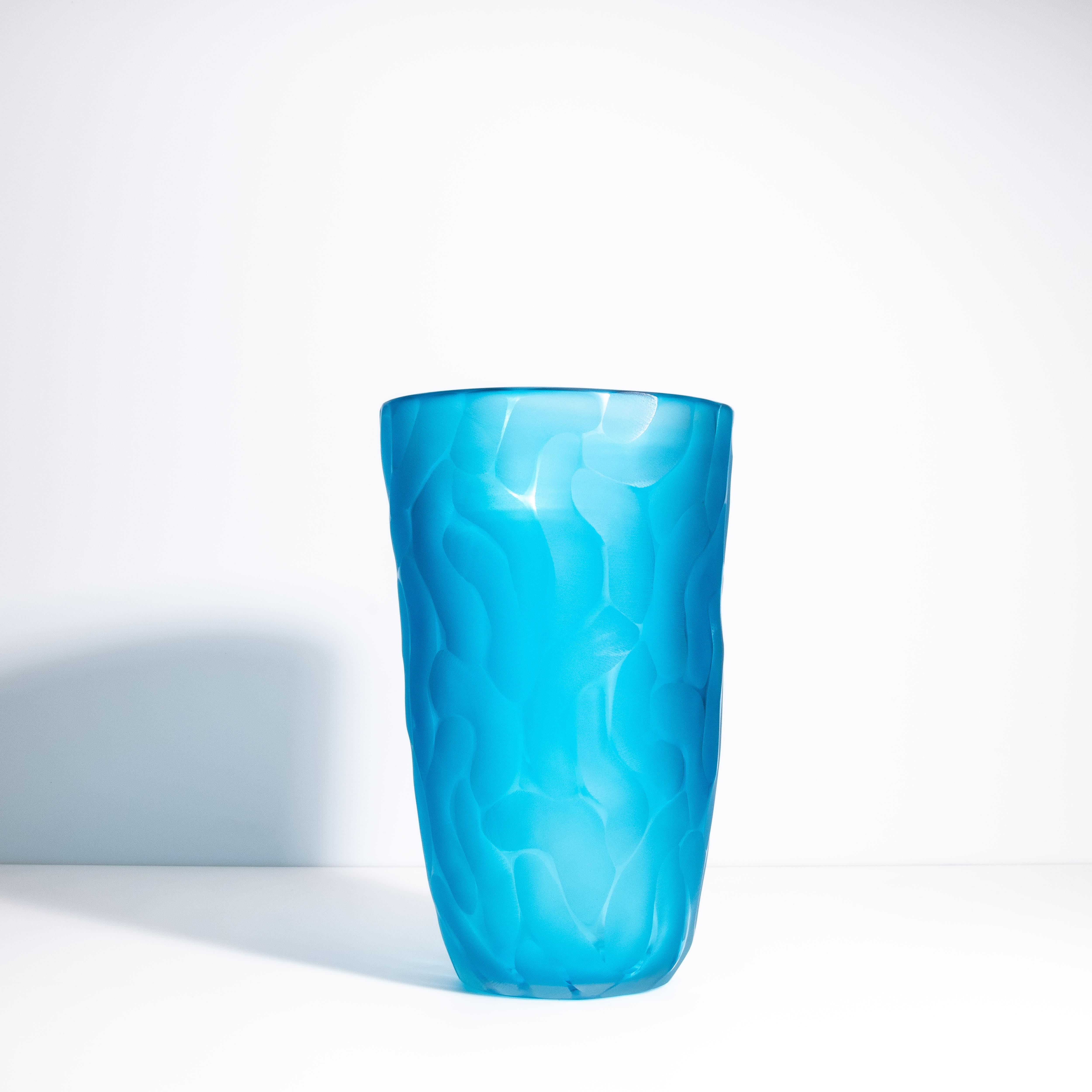 Modern Hand Blown Murano Moon Vase in Aqua Blue Large For Sale