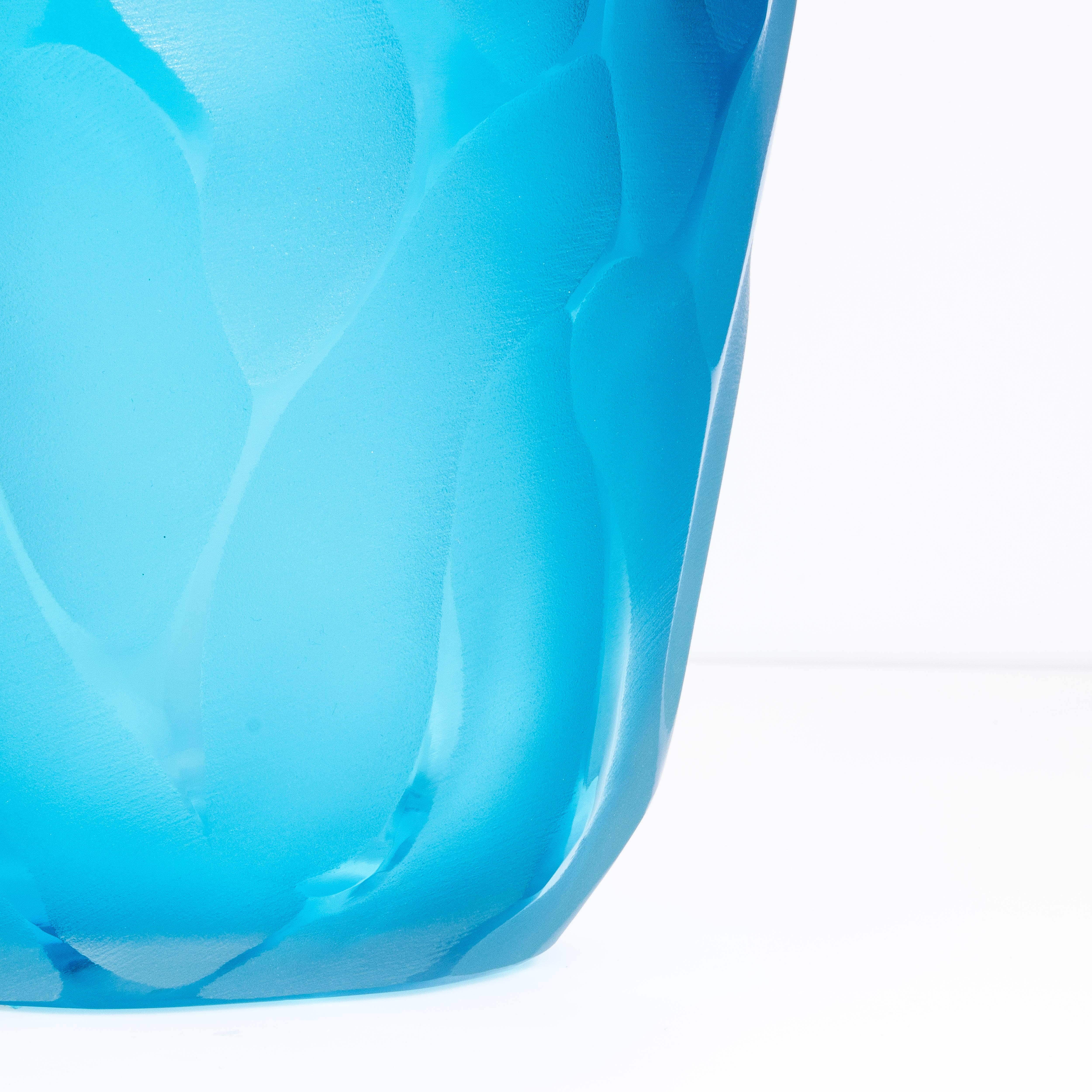 Italian Hand Blown Murano Moon Vase in Aqua Blue Large For Sale