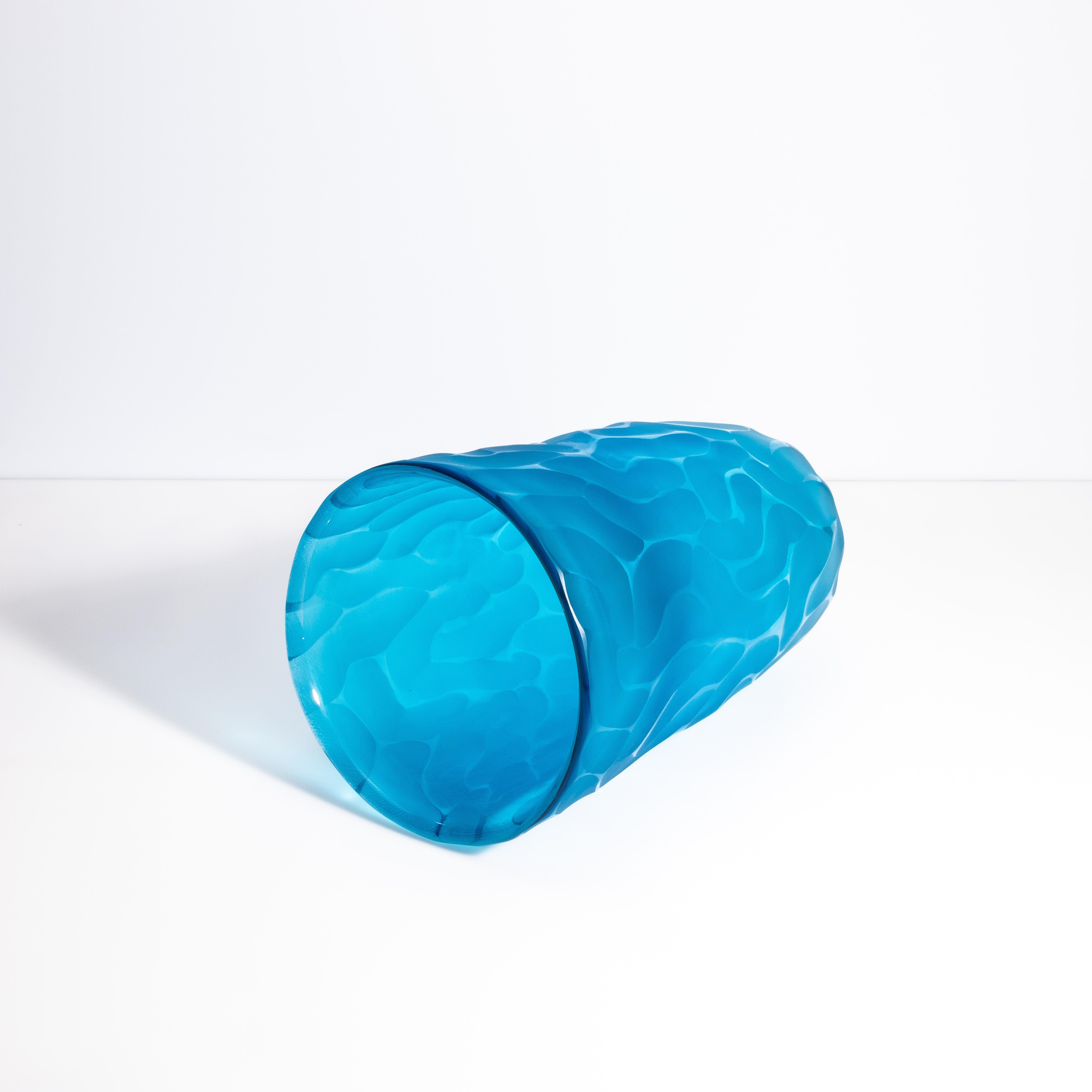Hand-Crafted Hand Blown Murano Moon Vase in Aqua Blue Large For Sale