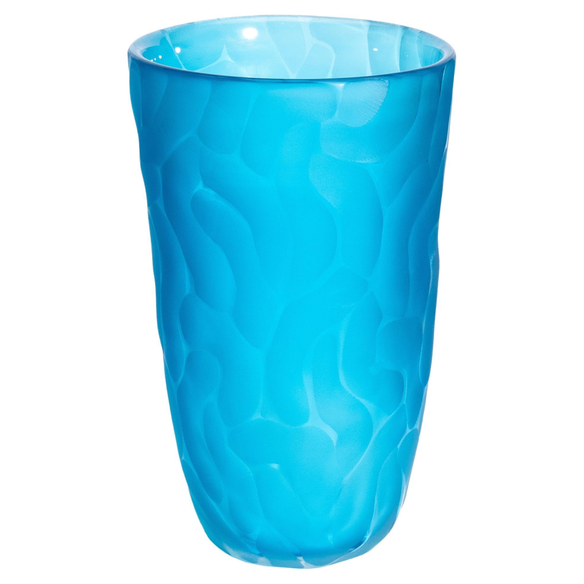 Hand Blown Murano Moon Vase in Aqua Blue Large
