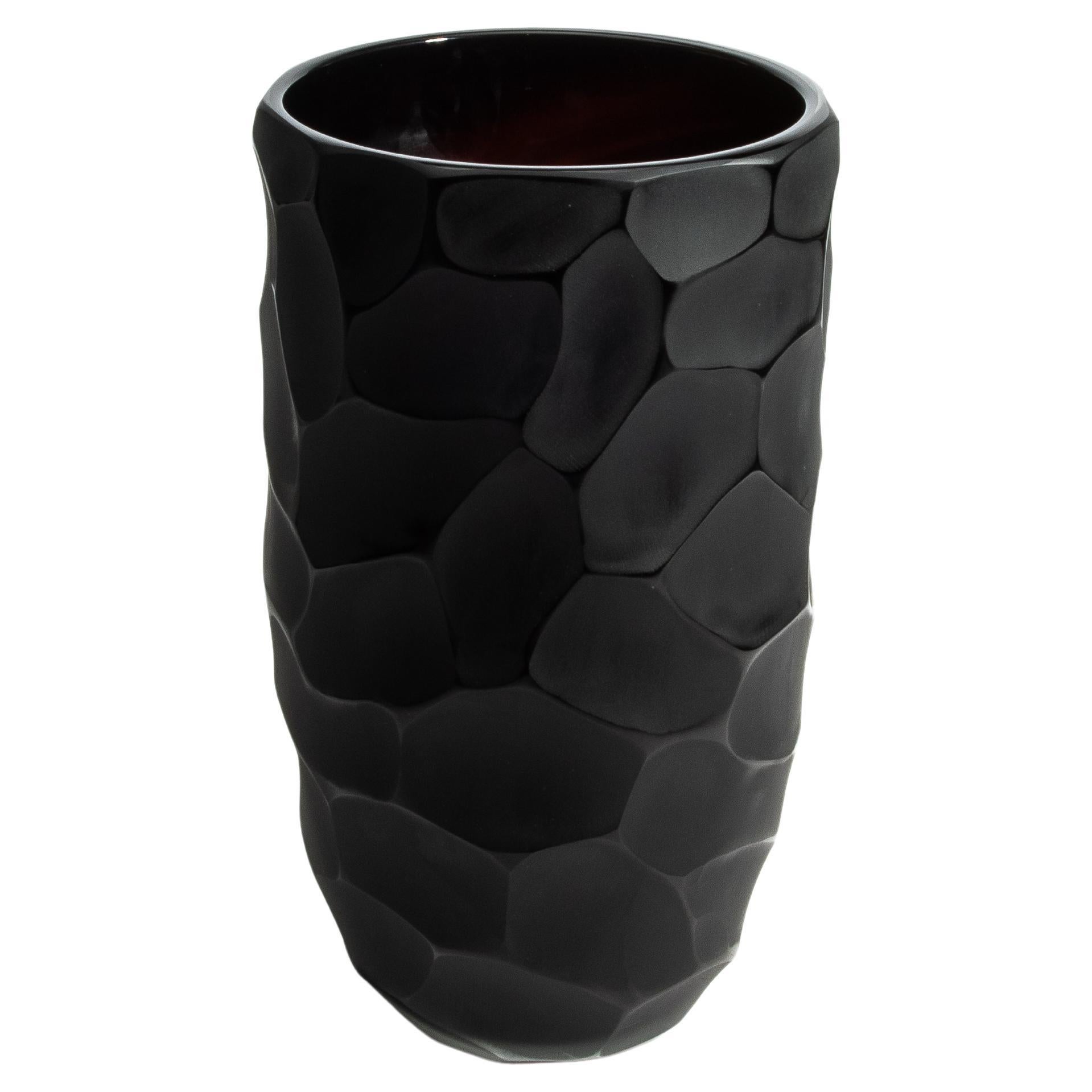 Hand Blown Murano Moon Vase in Black Medium