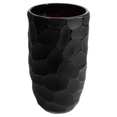 Hand Blown Murano Moon Vase in Black Medium