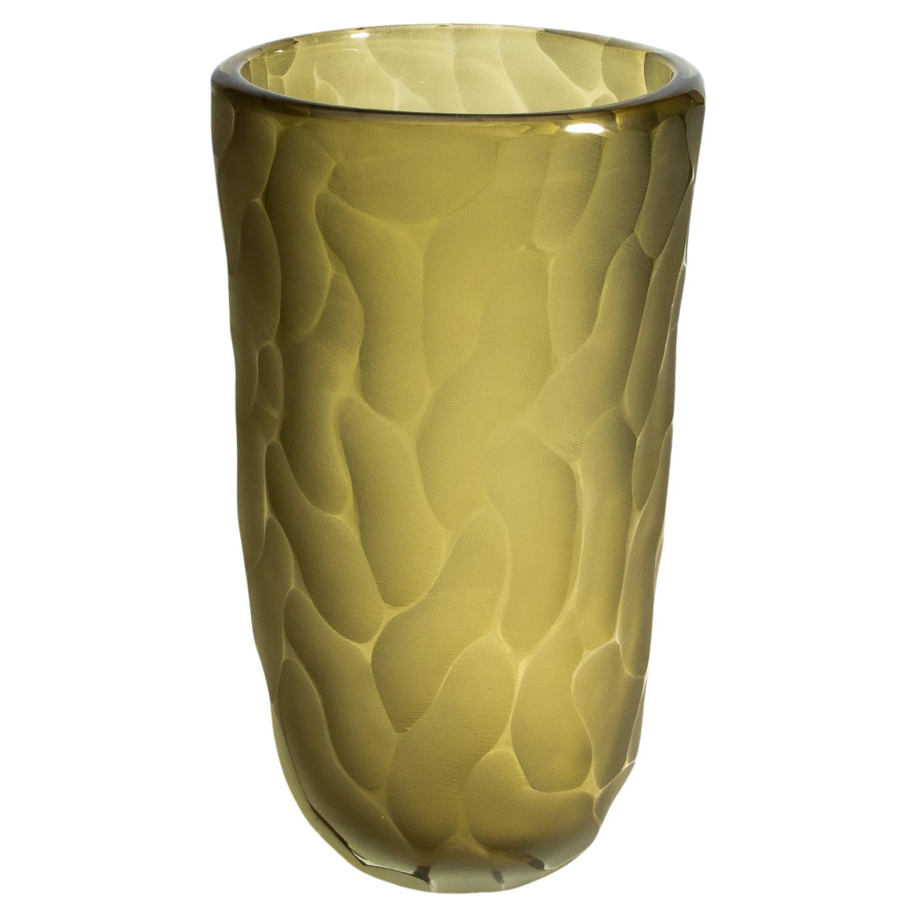 Hand Blown Murano Moon Vase in Olive Large