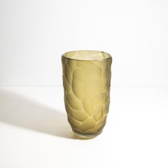 Hand Blown Murano Moon Vase in Olive Medium