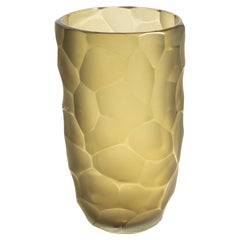 Hand Blown Murano Moon Vase in Olive Medium