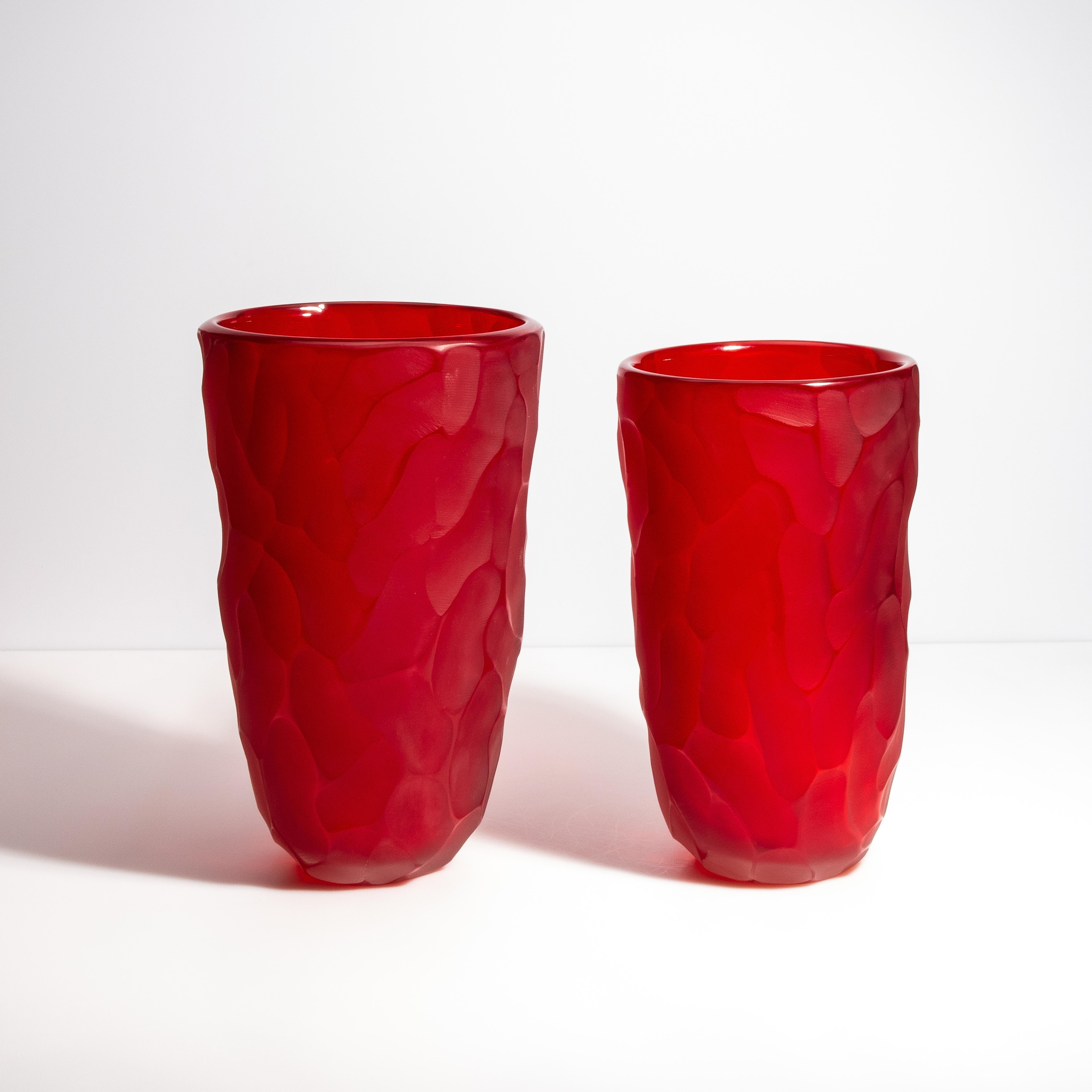 Hand Blown Murano Moon Vase in Ruby Red Large For Sale 2