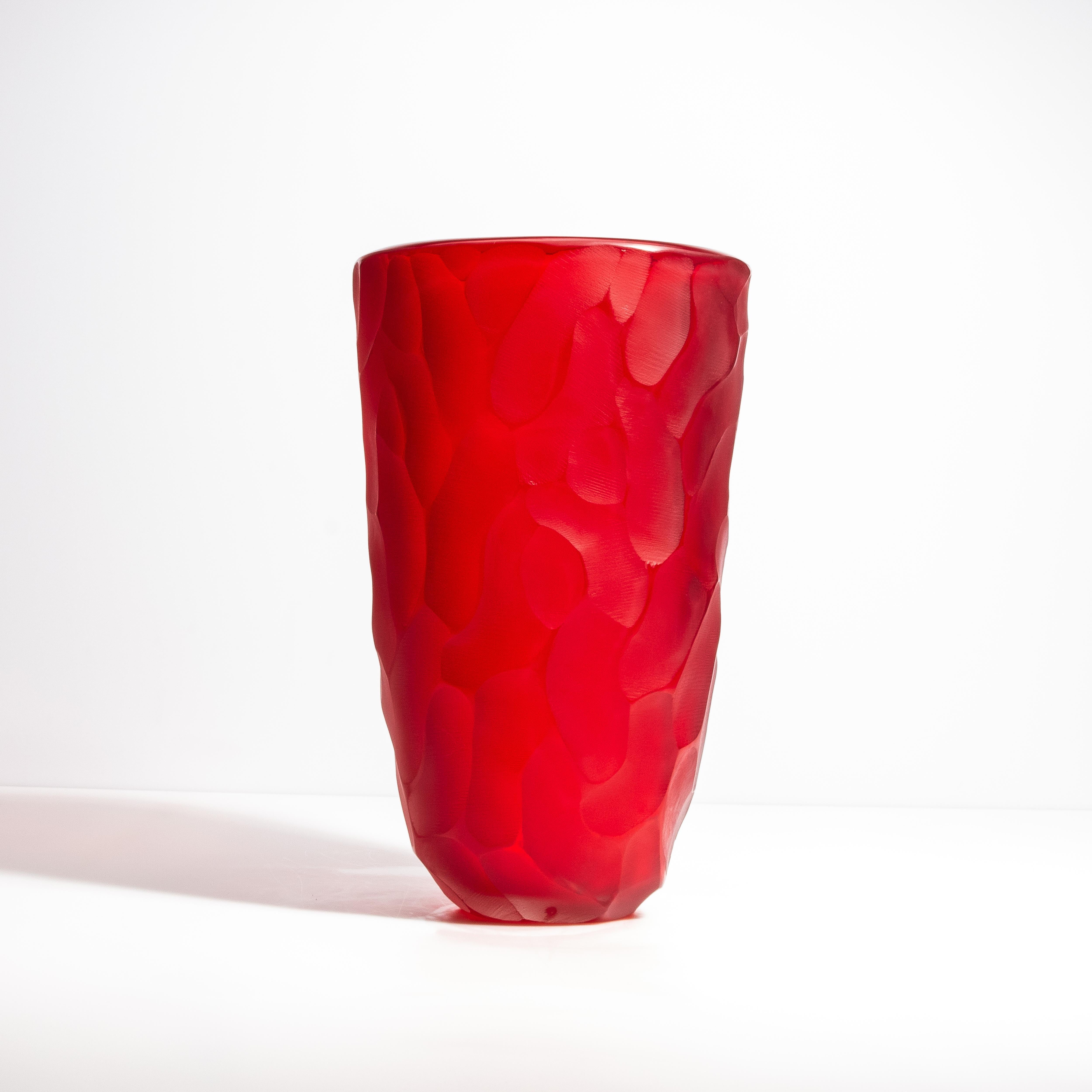 Modern Hand Blown Murano Moon Vase in Ruby Red Large For Sale