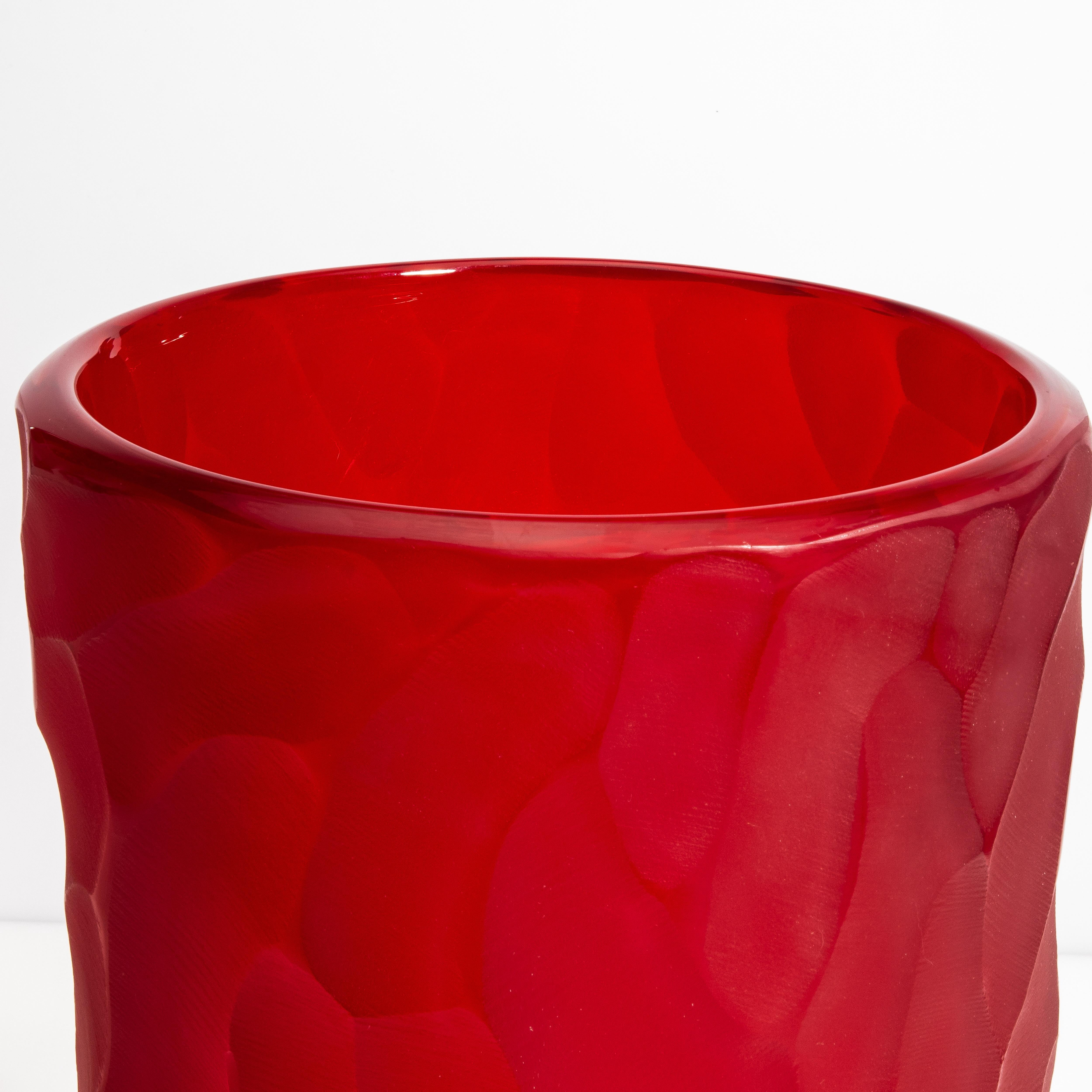Hand-Crafted Hand Blown Murano Moon Vase in Ruby Red Large For Sale