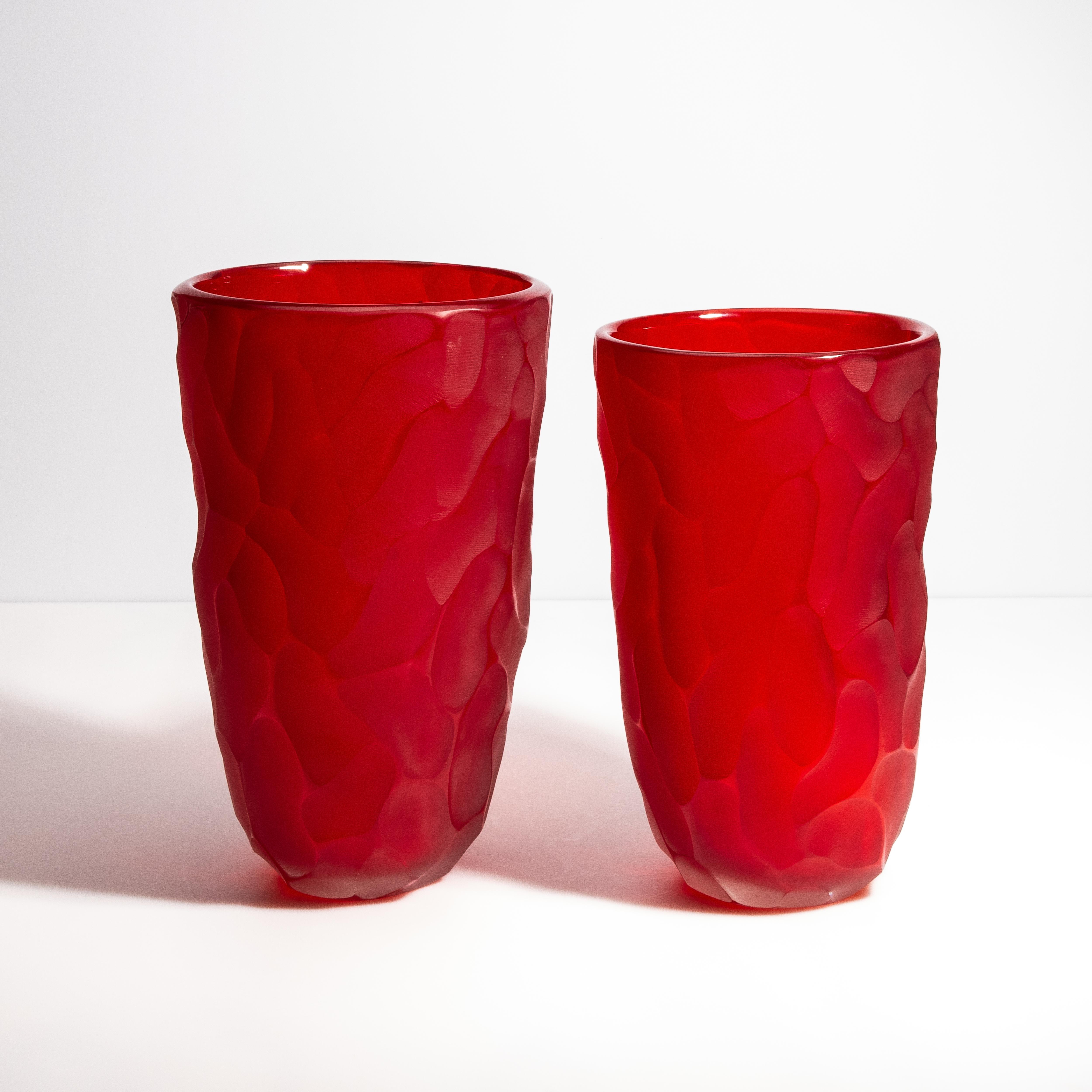 Contemporary Hand Blown Murano Moon Vase in Ruby Red Large For Sale