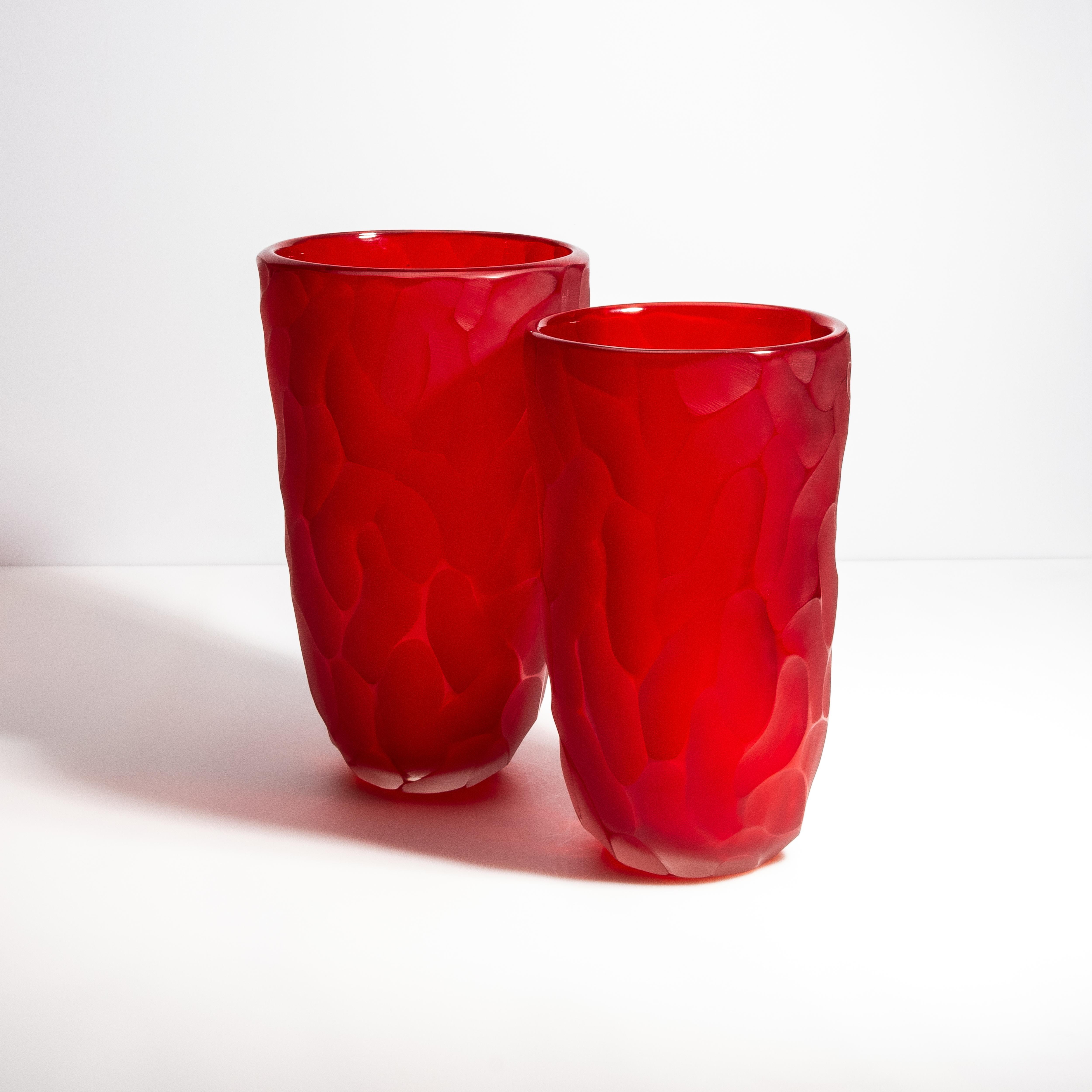 Murano Glass Hand Blown Murano Moon Vase in Ruby Red Large For Sale