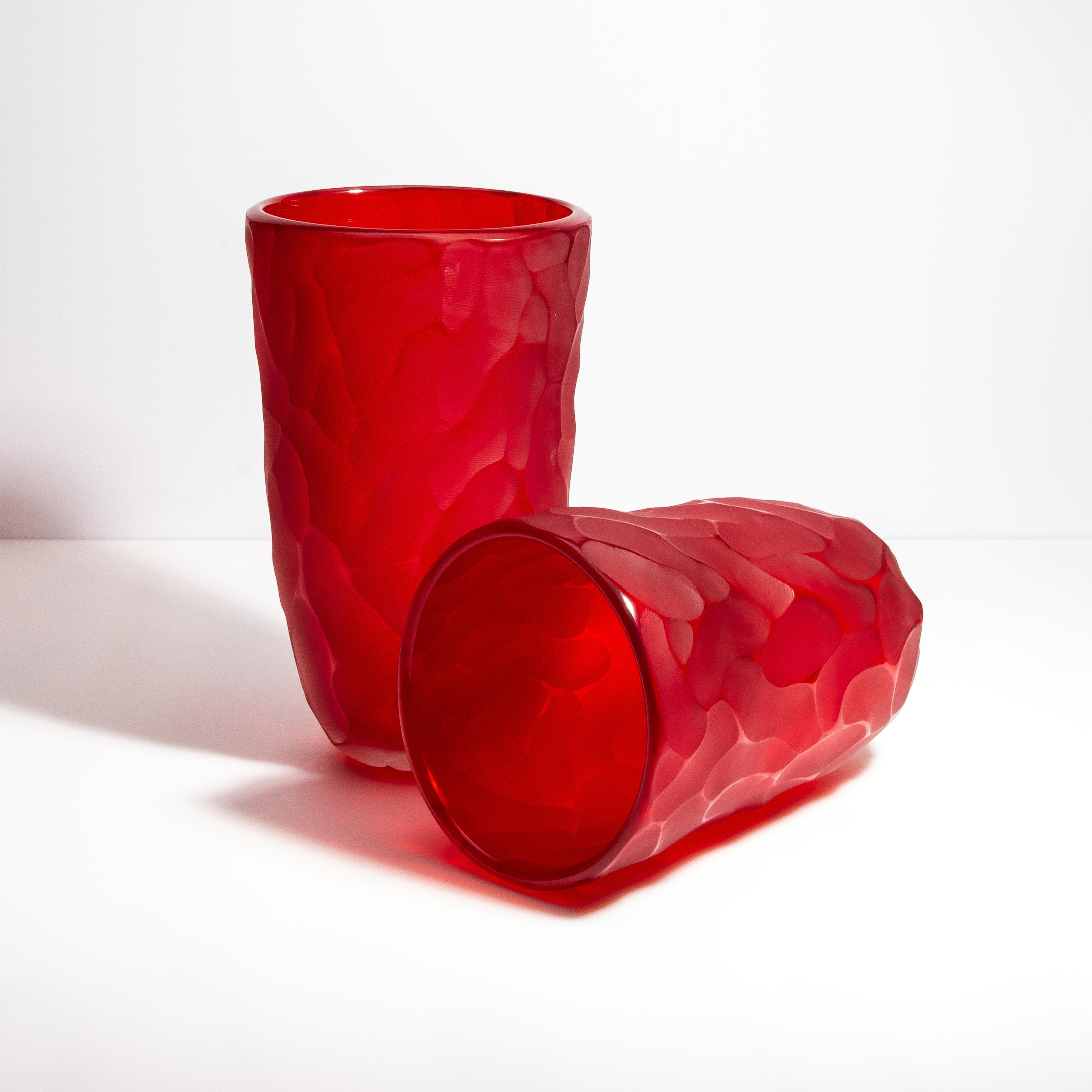 Hand Blown Murano Moon Vase in Ruby Red Large For Sale 1