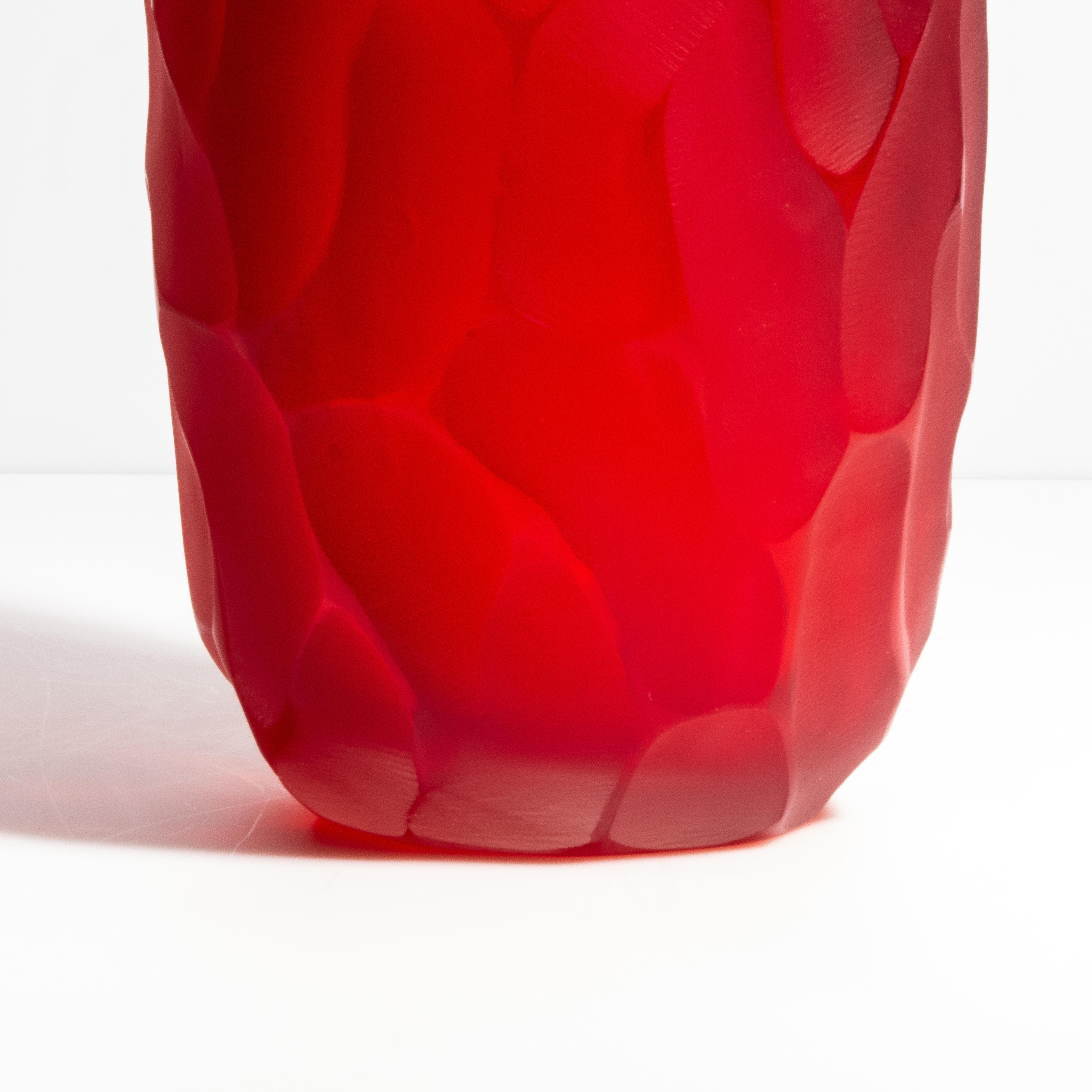 Modern Hand Blown Murano Moon Vase in Ruby Red Medium For Sale