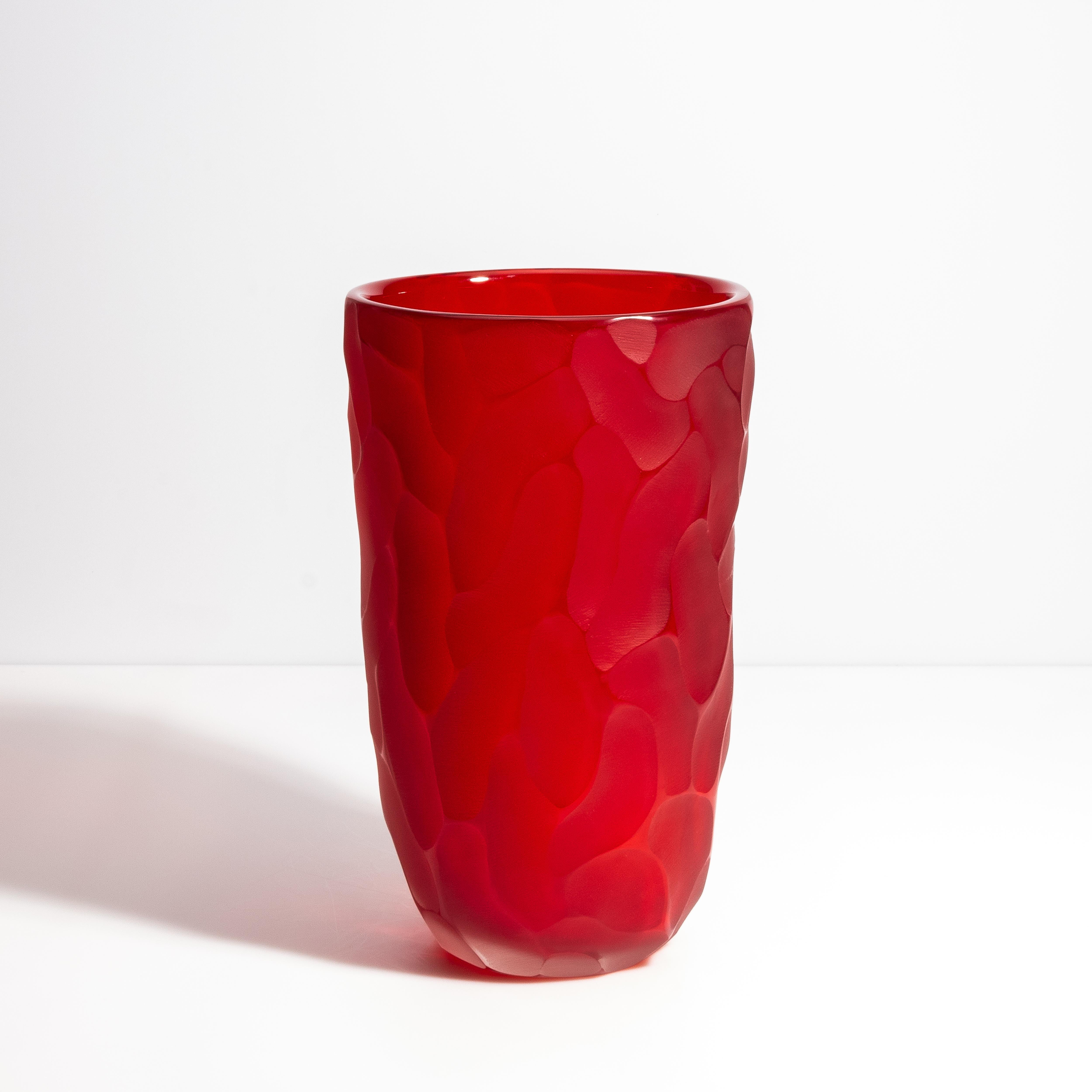 Italian Hand Blown Murano Moon Vase in Ruby Red Medium For Sale