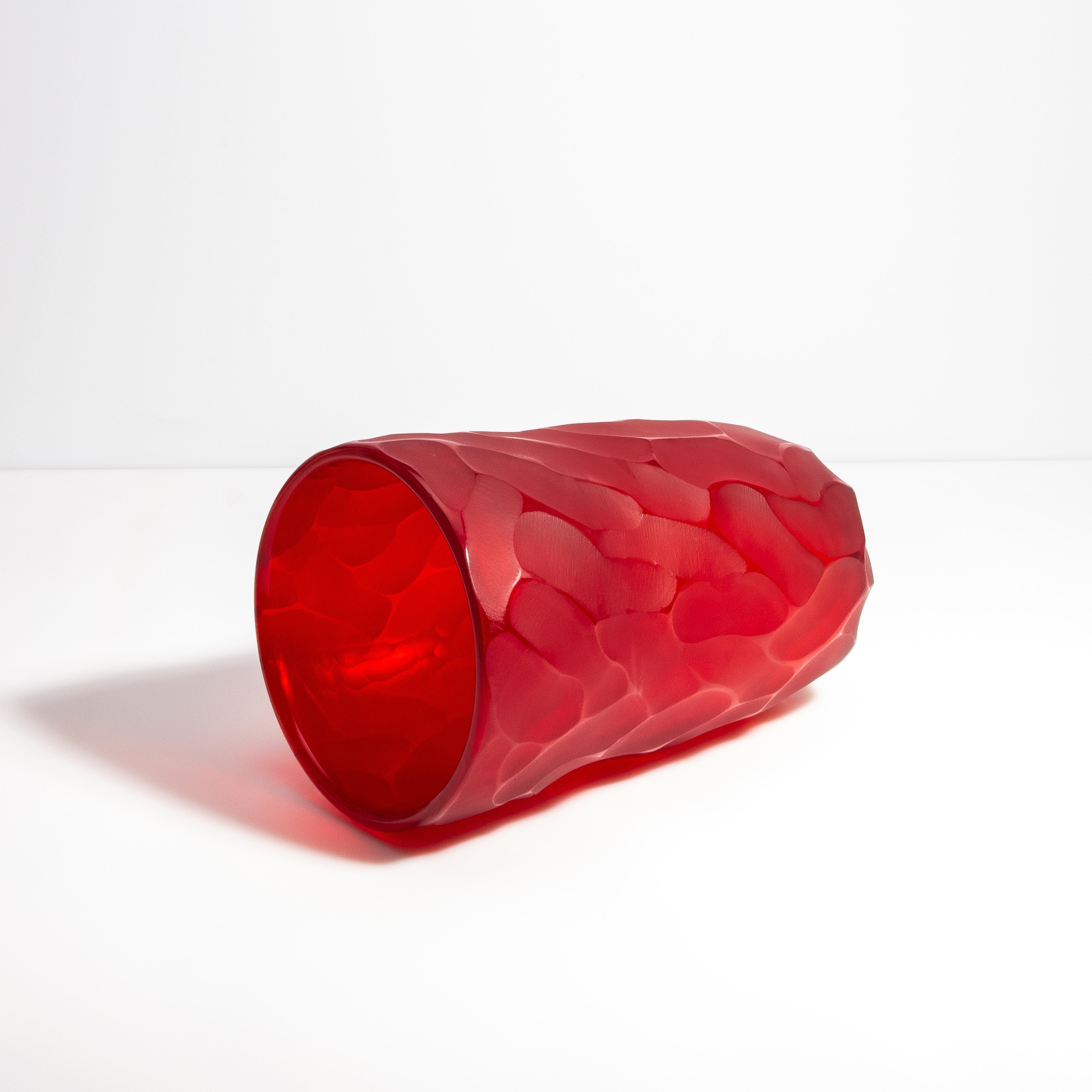 Hand-Crafted Hand Blown Murano Moon Vase in Ruby Red Medium For Sale
