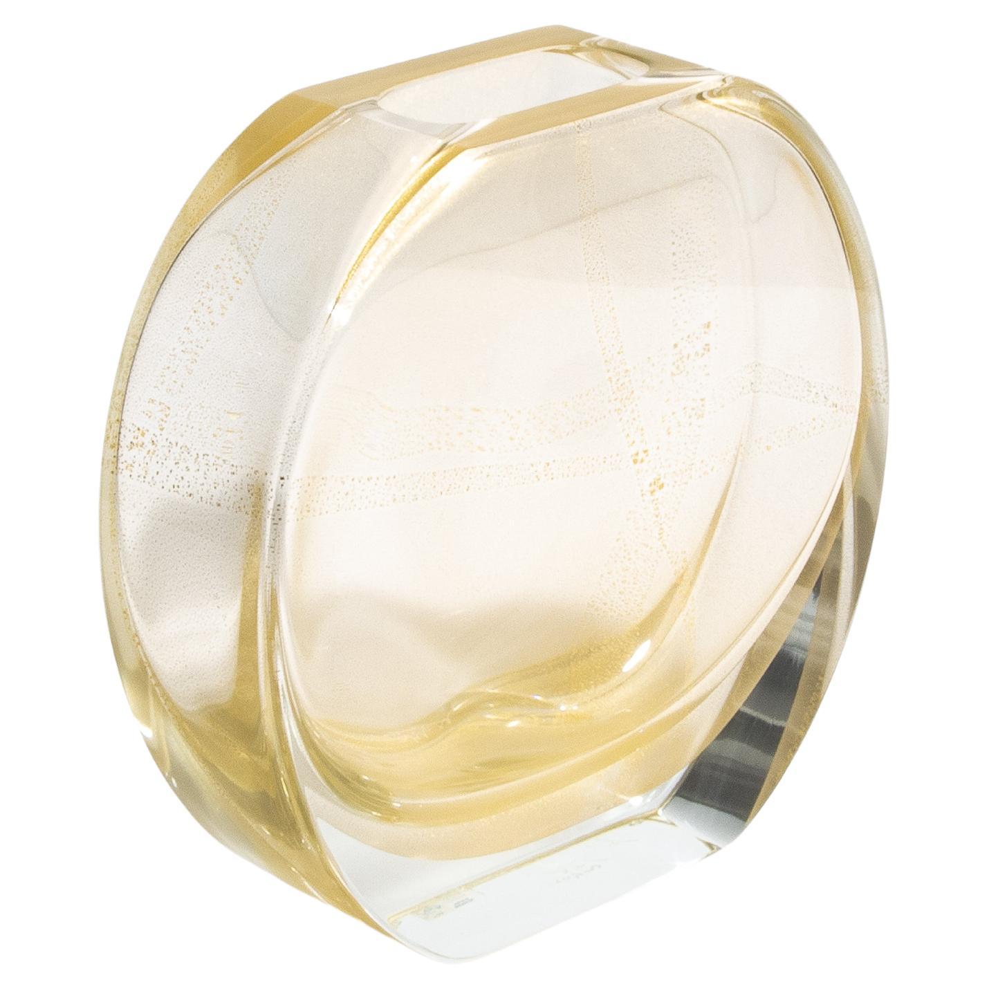 Vaso Olivia di Murano soffiato a mano, in cristallo con riflessi in oro 24 carati