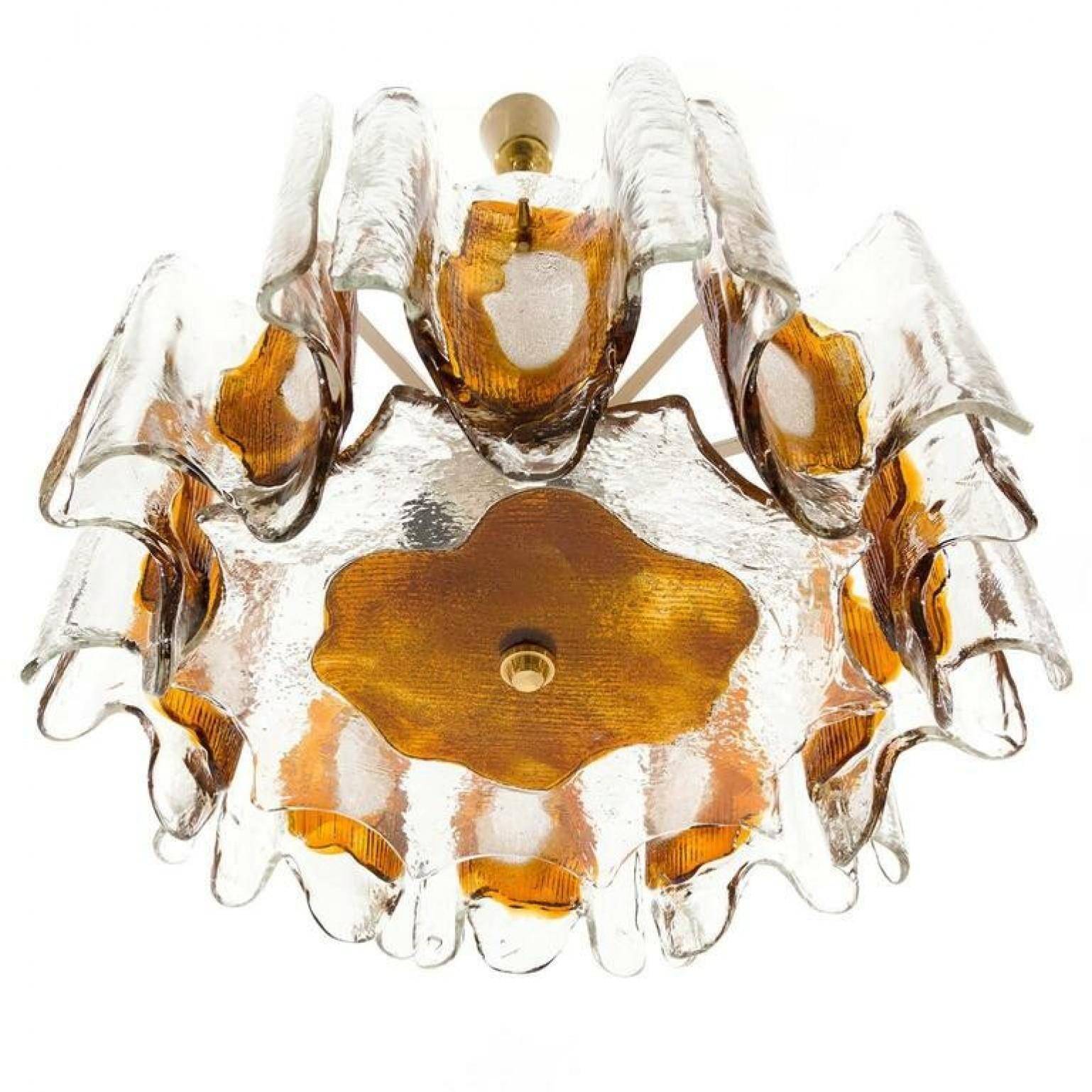 Mid-Century Modern Hand Blown Murano Orange Clear Glass Light fixture, 1970s